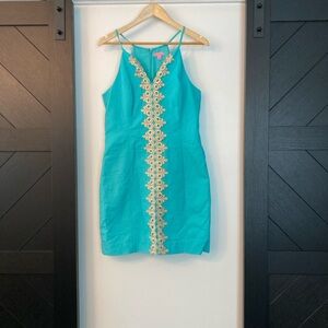 Lilly Pulitzer Pearl Shift in seaside Aqua sleeveless dress size 10